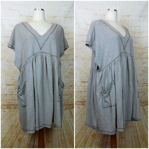World Market Babydoll Dress Womens One Size Gray Short Sleeve Pockets Lagenlook